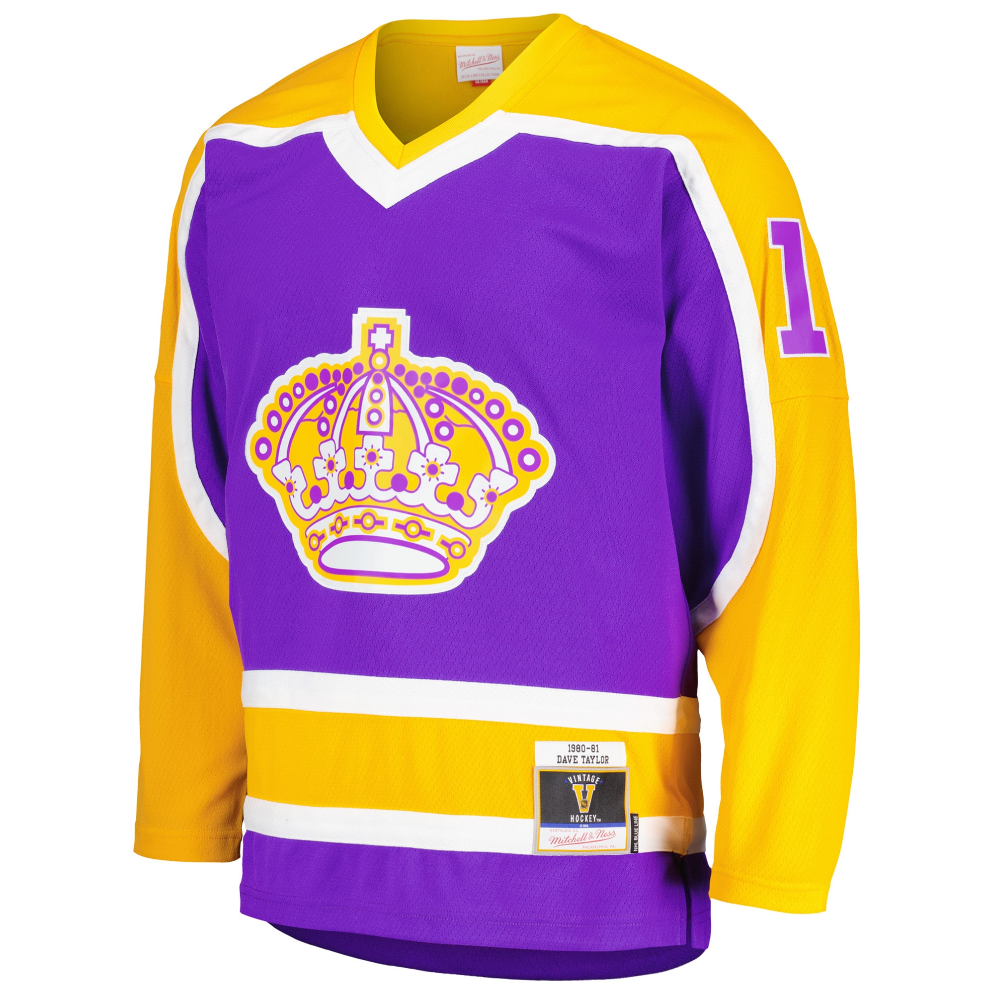 Alternative view of Men's Los Angeles Kings Dave Taylor Mitchell & Ness Purple 1980/81 Blue Line Player Jersey - JS641 
