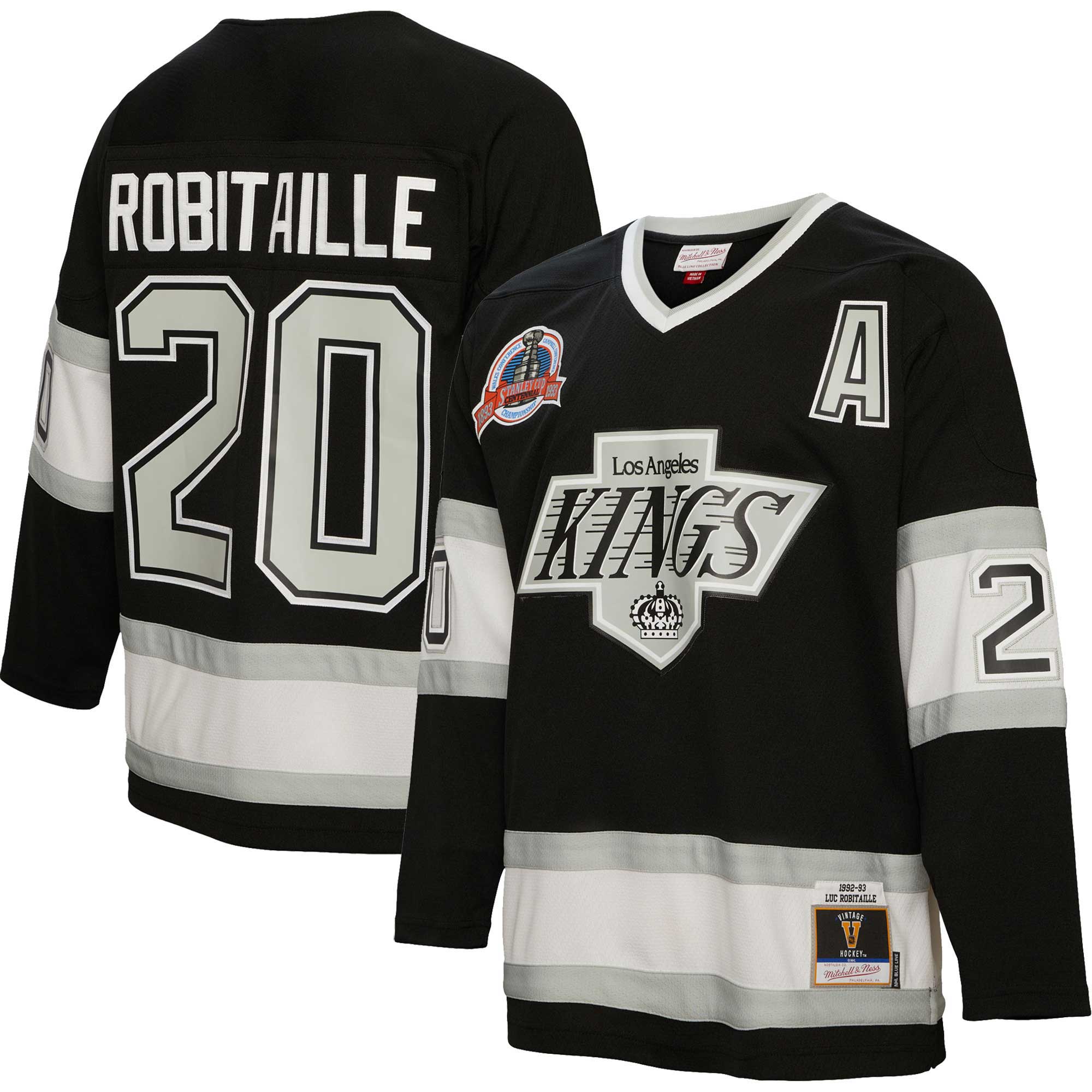 Men's Los Angeles Kings Luc Robitaille Mitchell & Ness Black Alternate Captain Patch 1992/93 Blue Line Player Jersey - JS554 