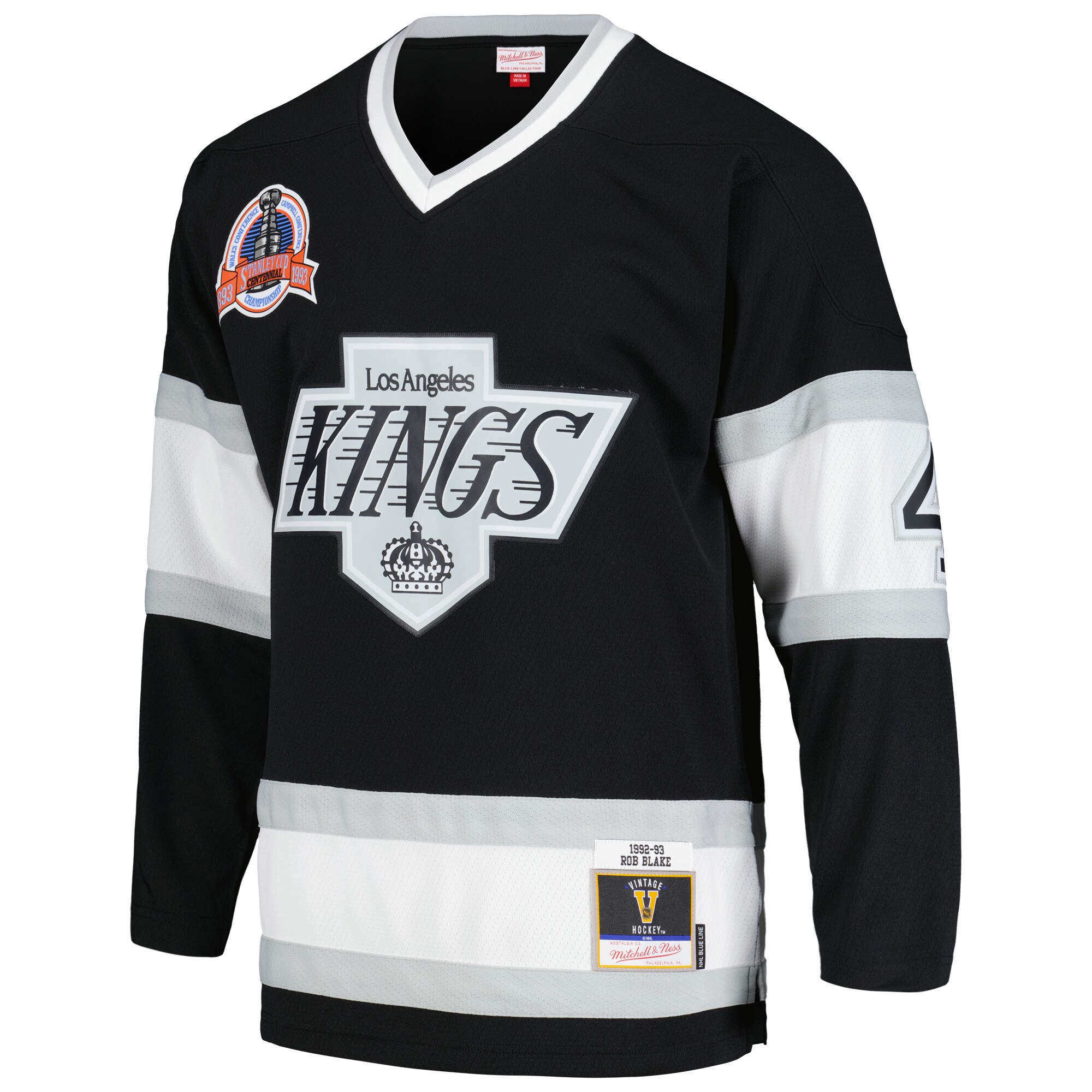 Alternative view of Men's Los Angeles Kings Rob Blake Mitchell & Ness Black 1992/93 Blue Line Player Jersey - JS756 