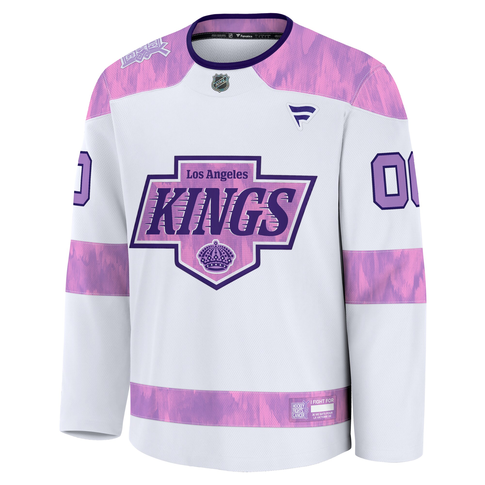 Alternative view of Men's Los Angeles Kings White 2024 Hockey Fights Cancer Custom Practice Jersey - JS437 