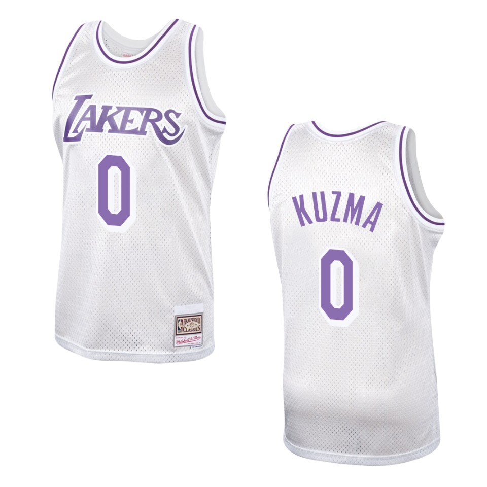 Men's Los Angeles Lakers #0 Kyle Kuzma Hardwood Classics Swingman Jersey - Platinum