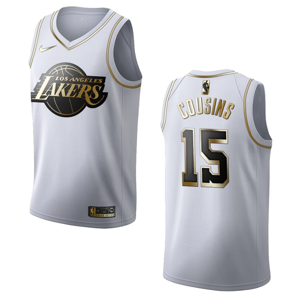 Men’s Los Angeles Lakers #15 Demarcus Cousins Golden Edition Jersey – White
