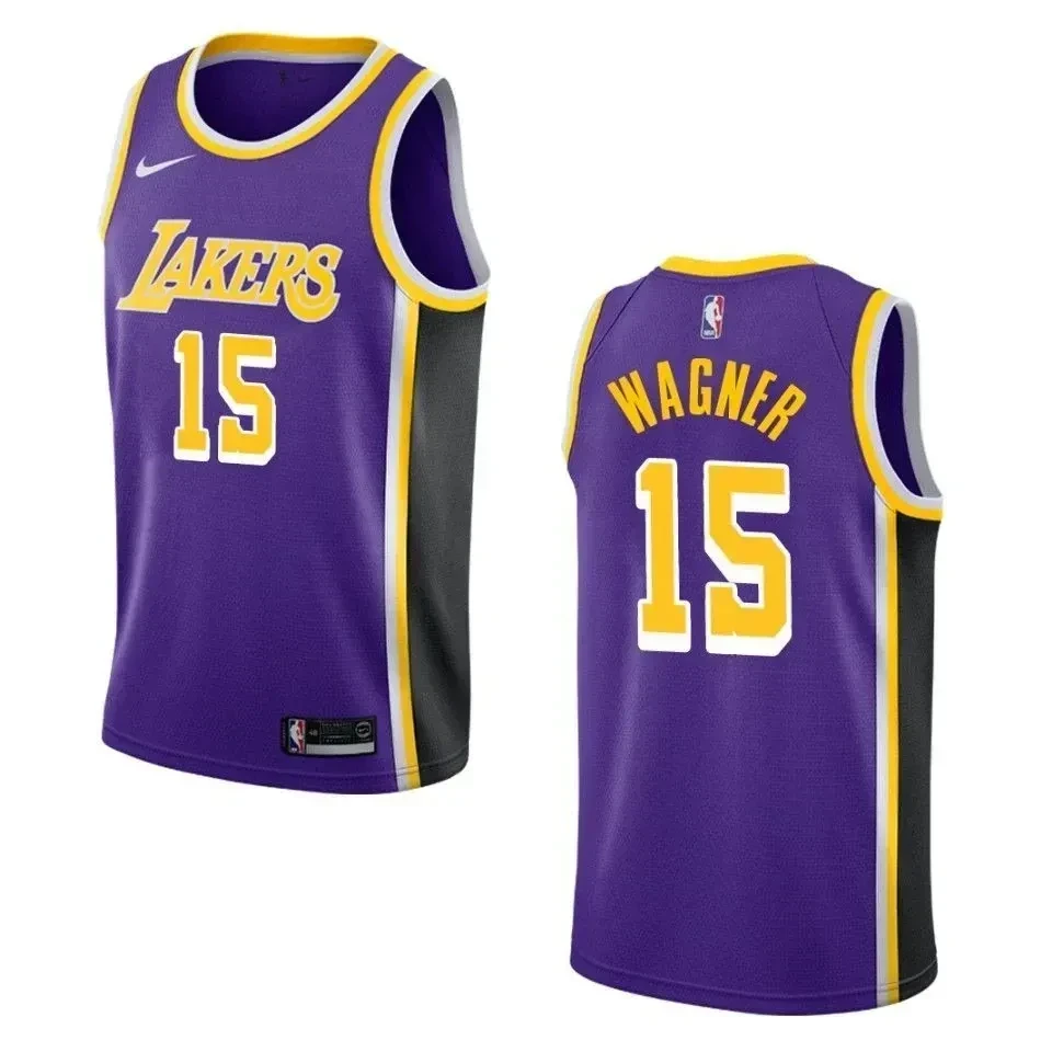 Men's Los Angeles Lakers 15 Moritz Wagner Statement Swingman Jersey - Purple - JS259 