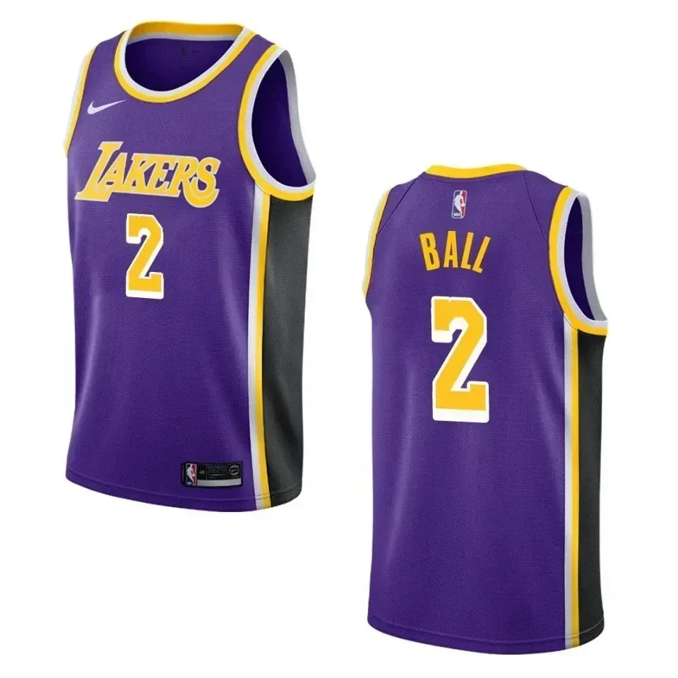 Men's Los Angeles Lakers 2 Lonzo Ball Statement Swingman Jersey - Purple - JS707 