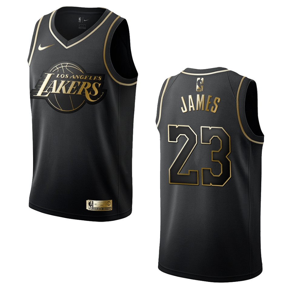 Men's Los Angeles Lakers #23 Lebron James Golden Edition Jersey - Black