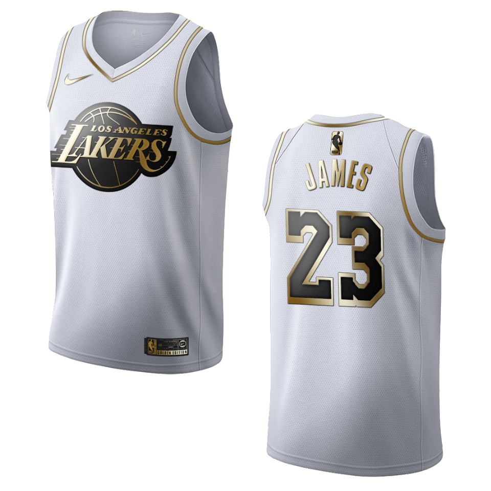 Men’s Los Angeles Lakers #23 Lebron James Golden Edition Jersey – White
