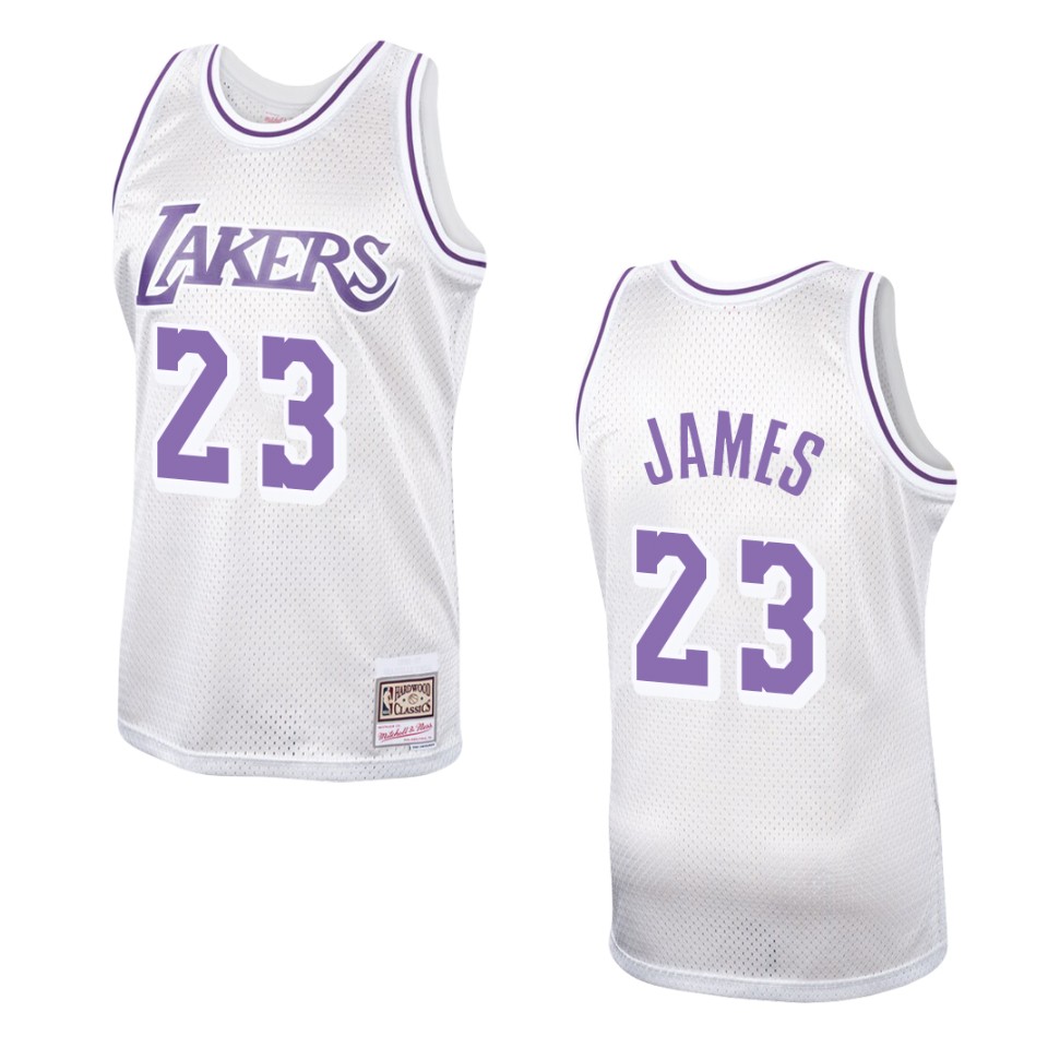 Men's Los Angeles Lakers #23 Lebron James Hardwood Classics Swingman Jersey - Platinum