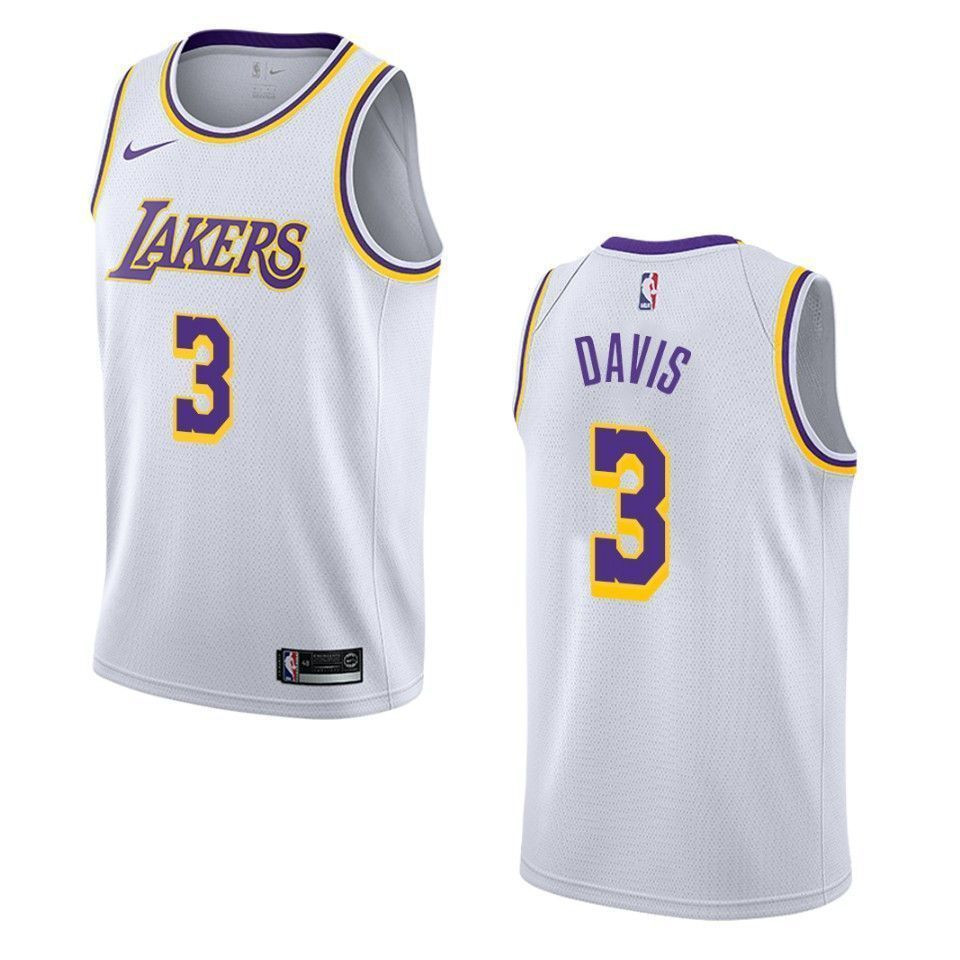 Men's Los Angeles Lakers 3 Anthony Davis Association Swingman Jersey - White - JS144 