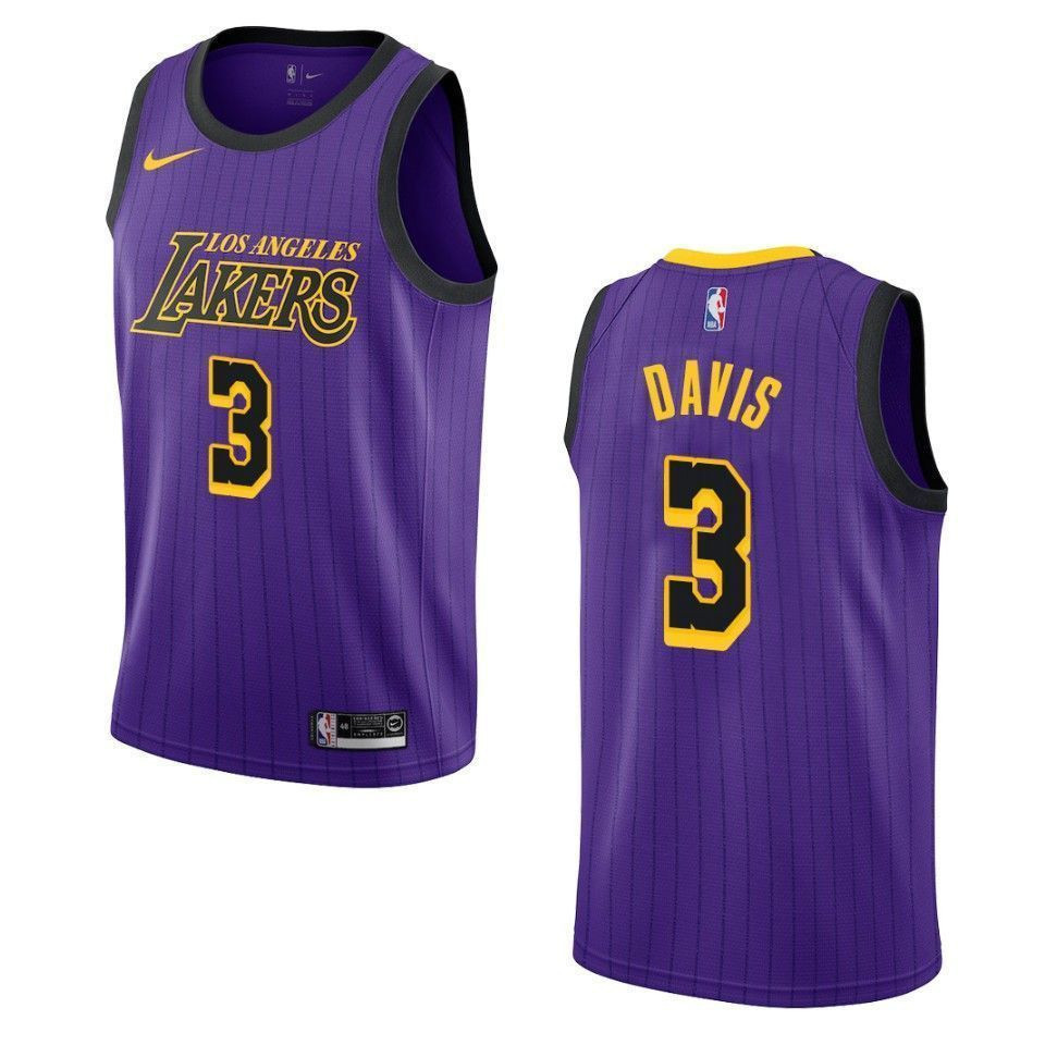 Men's Los Angeles Lakers 3 Anthony Davis City Swingman Jersey - Purple - JS389 