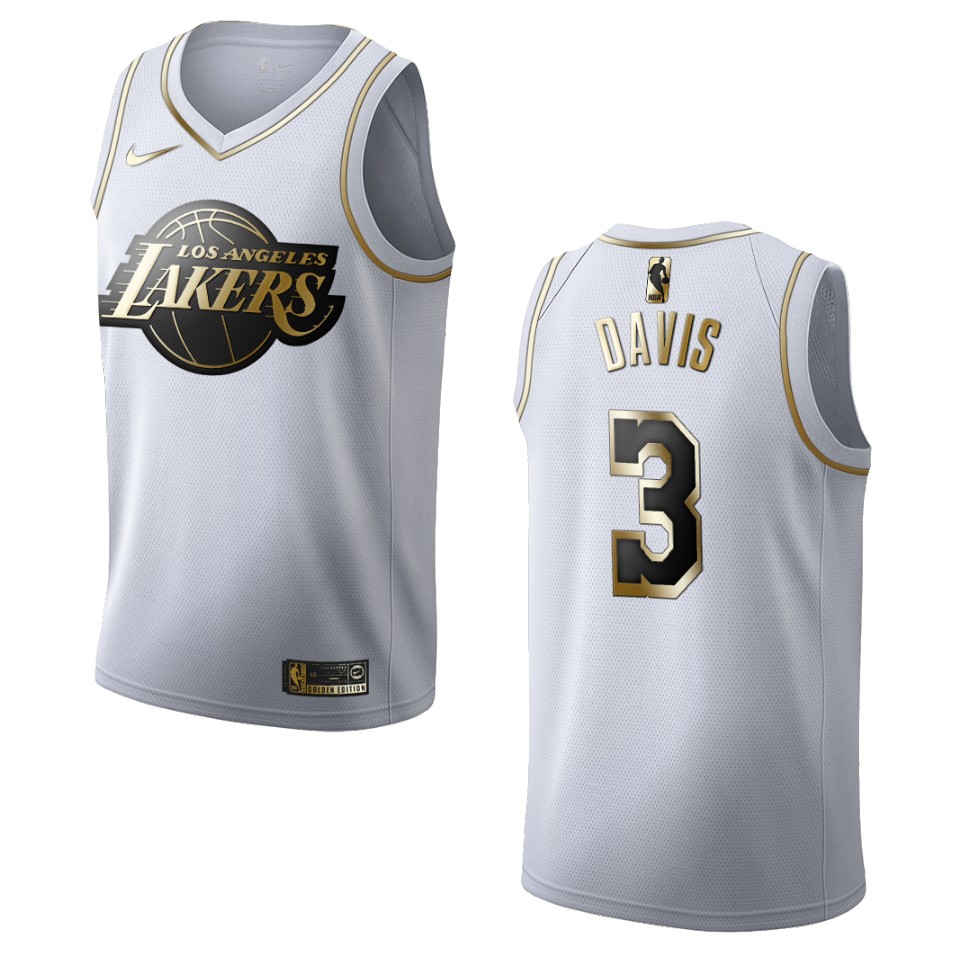 Men’s Los Angeles Lakers #3 Anthony Davis Golden Edition Jersey – White
