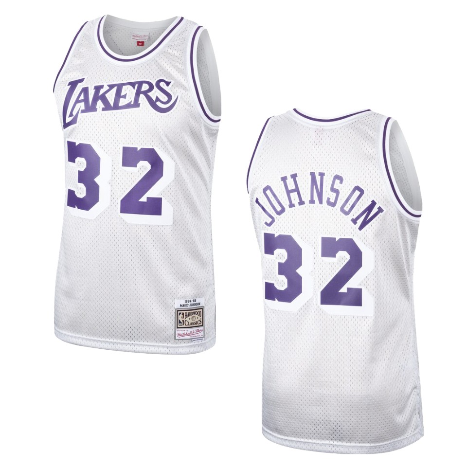 Men's Los Angeles Lakers #32 Magic Johnson Hardwood Classics Swingman Jersey - Platinum