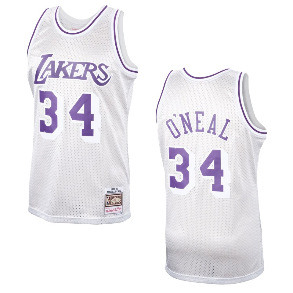 Men's Los Angeles Lakers #34 Shaquille O'neal Hardwood Classics Swingman Jersey - Platinum