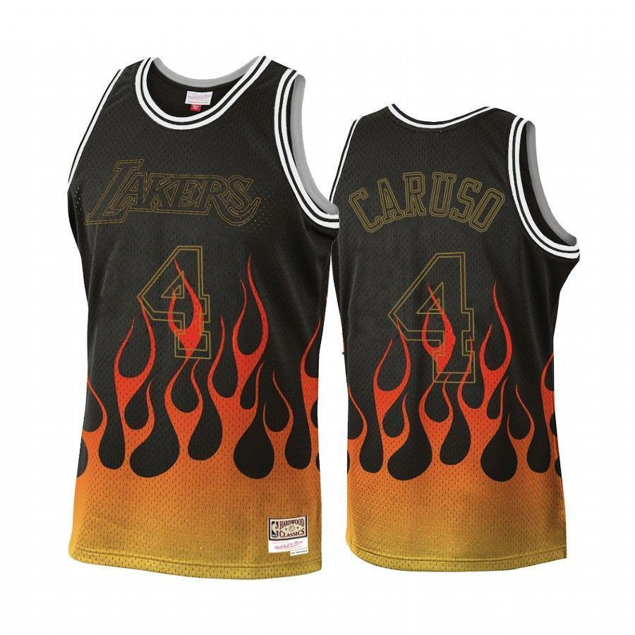 Men's Los Angeles Lakers Alex Caruso 4 Black Flames Jersey - JS382 