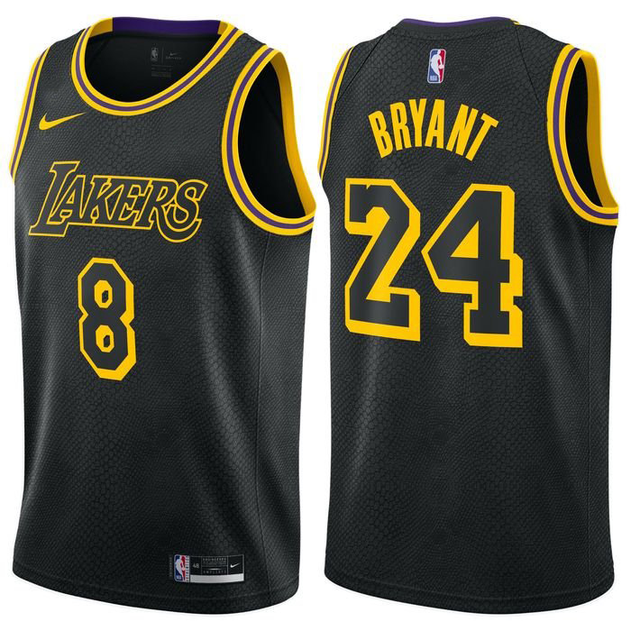 Men’s Los Angeles Lakers Black Front #8 Back #24 Kobe Bryant With Gigi Patch Stitched Jersey
