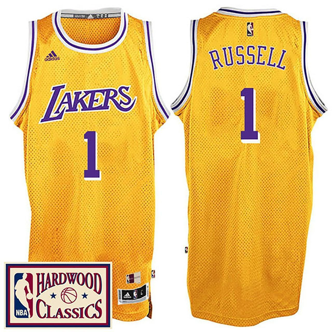 Men's Male 2016-17 Season Los Angeles Lakers 1 Hardwood Classics Throwback Gold Jersey D'angelo Russell Jersey - JS758 