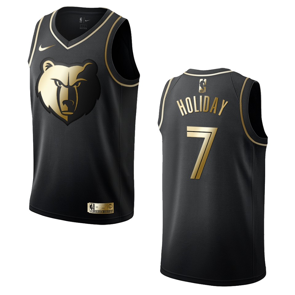 Men’s Memphis Grizzlies #7 Justin Holiday Golden Edition Jersey – Black
