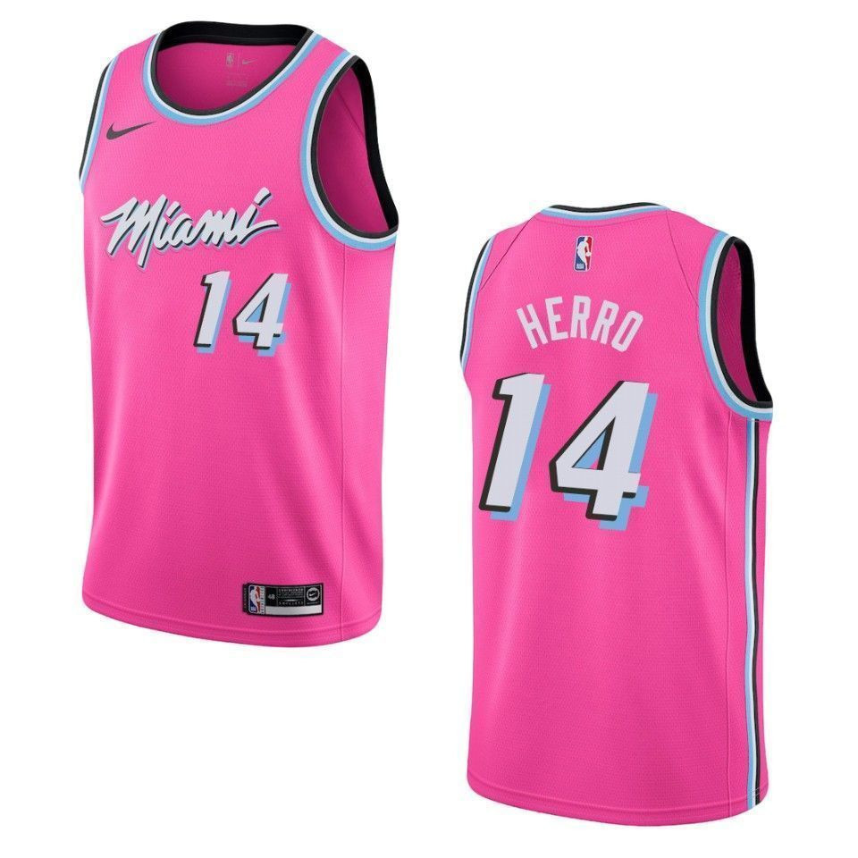 Men's Miami Heat 14 Tyler Herro Earned Swingman Jersey - Pink - JS766 
