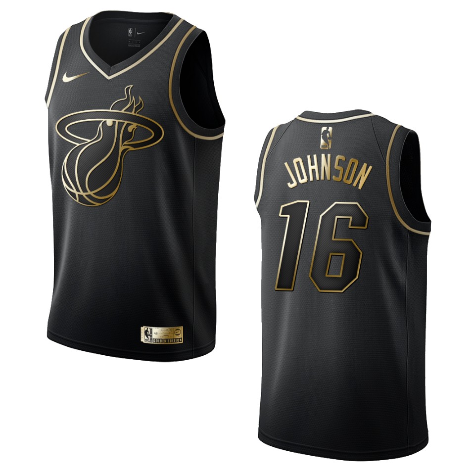 Men’s Miami Heat #16 James Johnson Golden Edition Jersey – Black