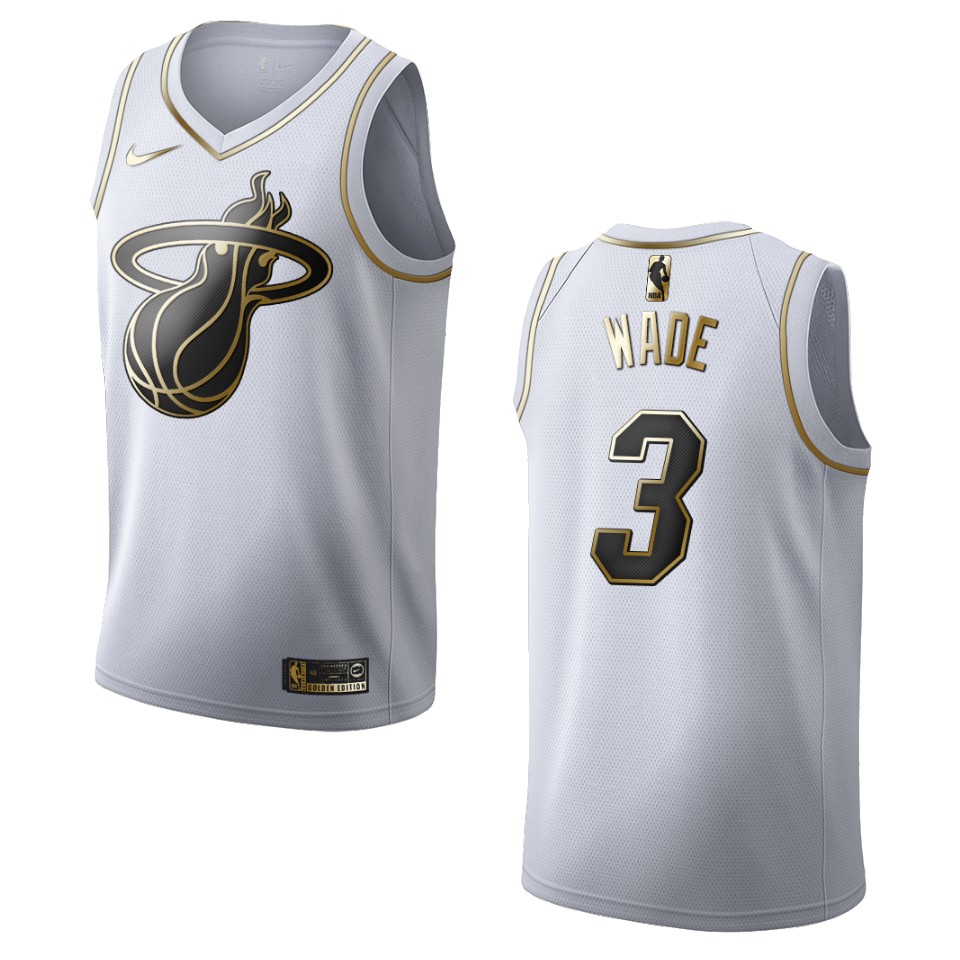 Men’s Miami Heat #3 Dwyane Wade Golden Edition Jersey – White