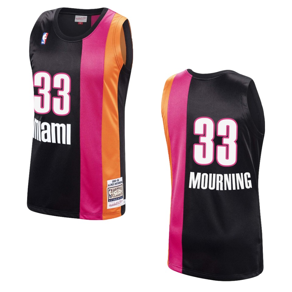 Men's Miami Heat #33 Alonzo Mourning Hardwood Classics Swingman Jersey - Black