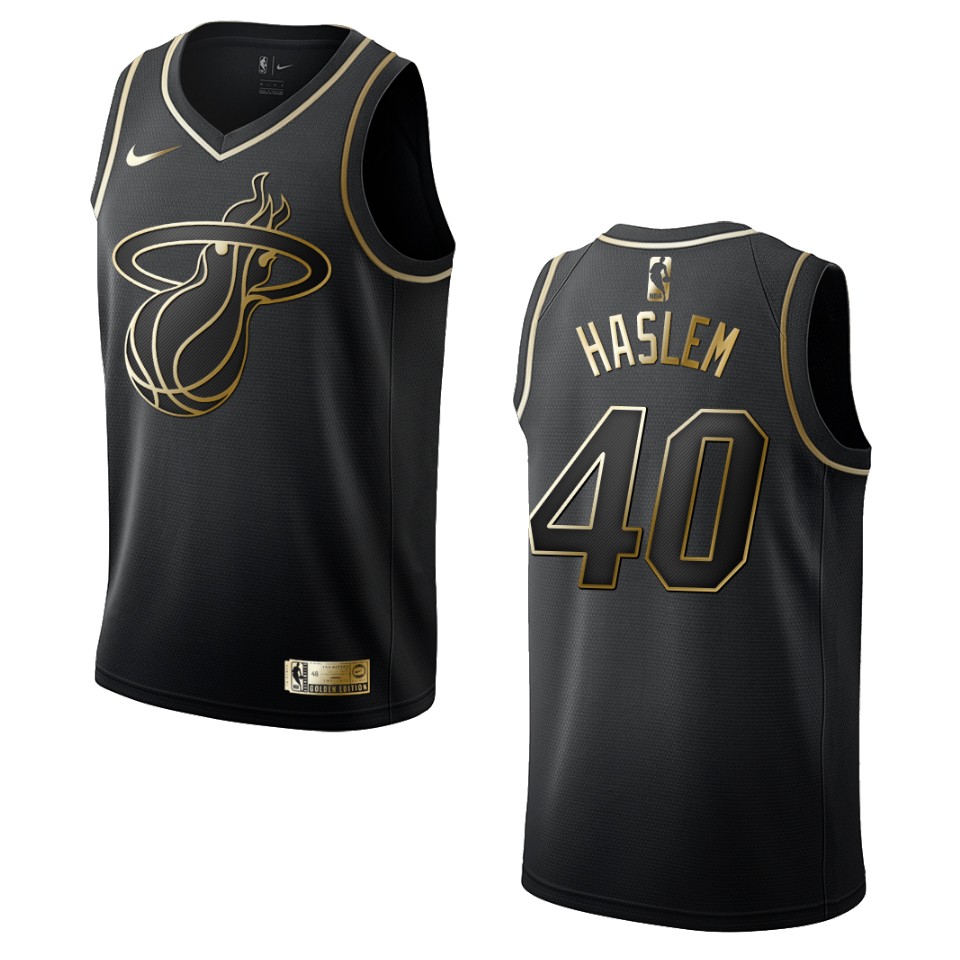 Men’s Miami Heat #40 Udonis Haslem Golden Edition Jersey – Black