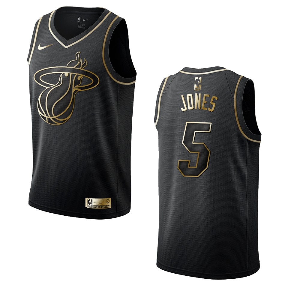 Men’s Miami Heat #5 Derrick Jones Golden Edition Jersey – Black