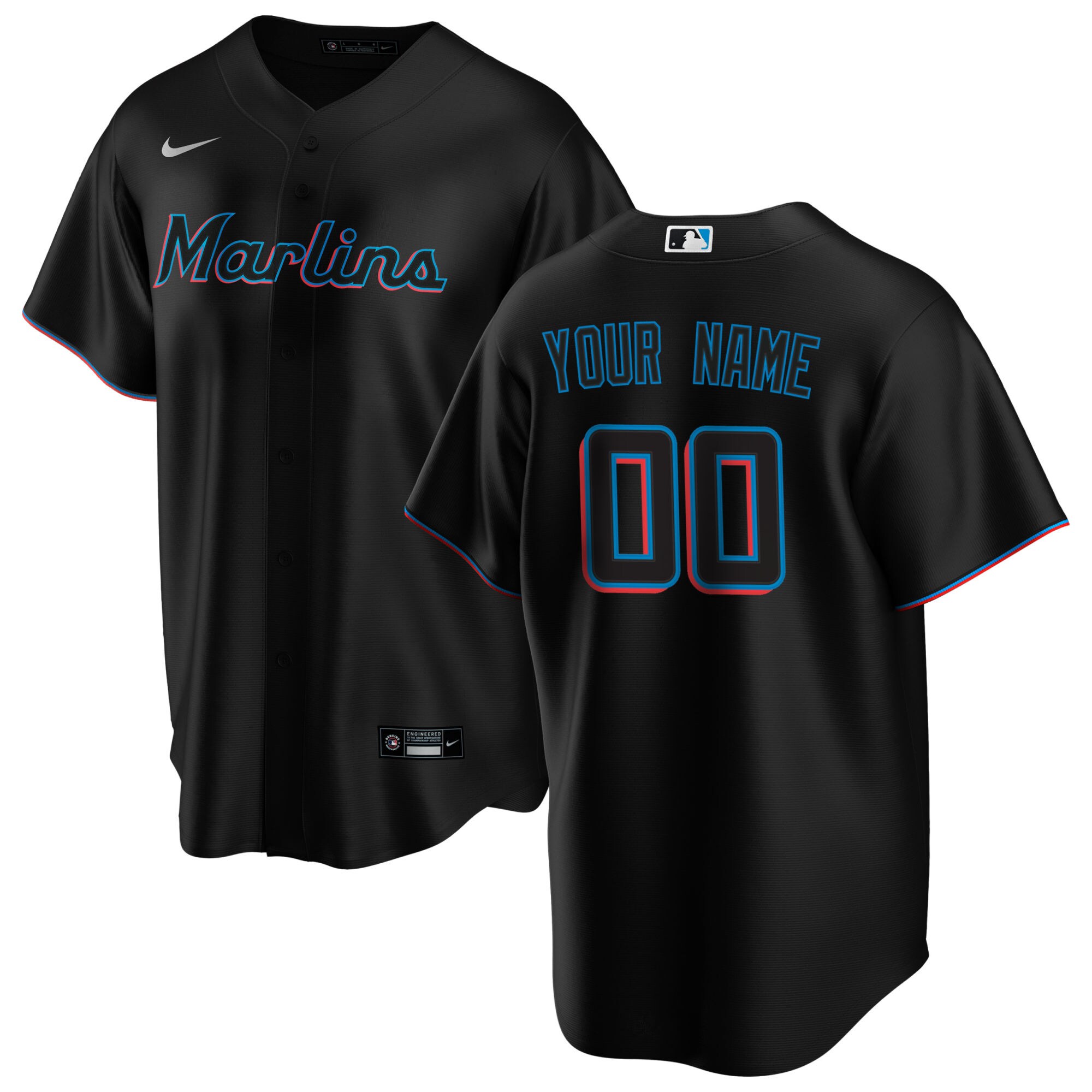 Men's Miami Marlins Black Alternate Custom Jersey 