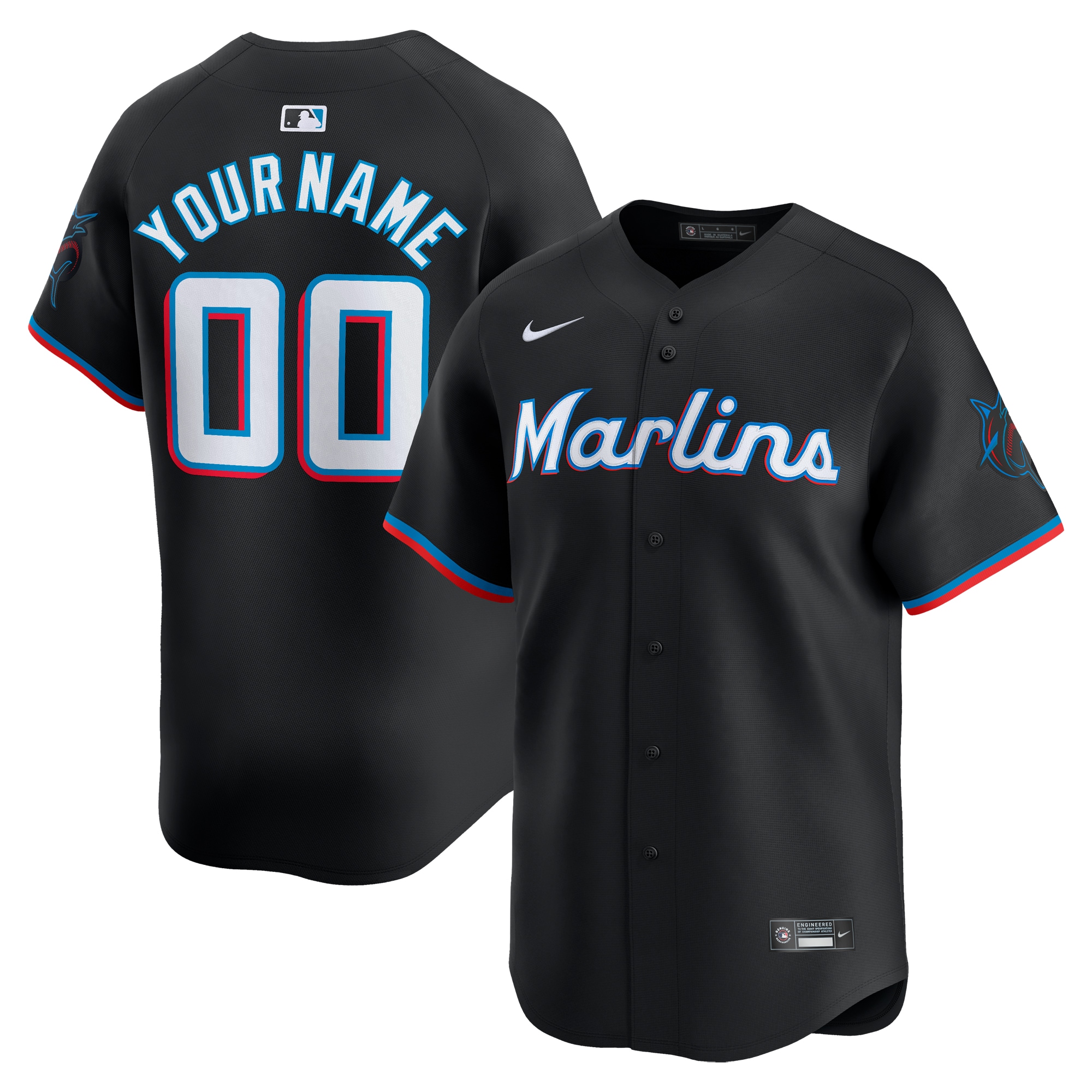 Men's Miami Marlins Black Alternate Limited Custom Jersey 