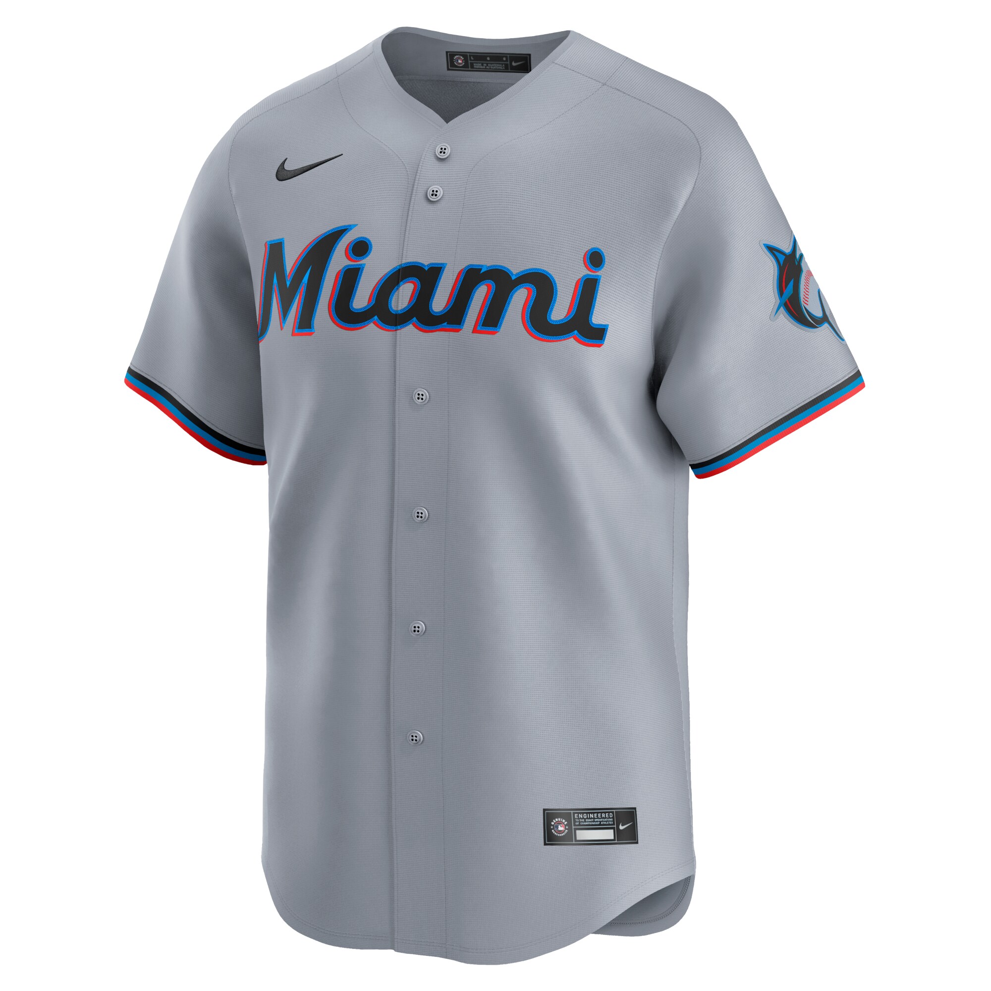 Alternative view of Men's Miami Marlins Gray Road Limited Jersey 