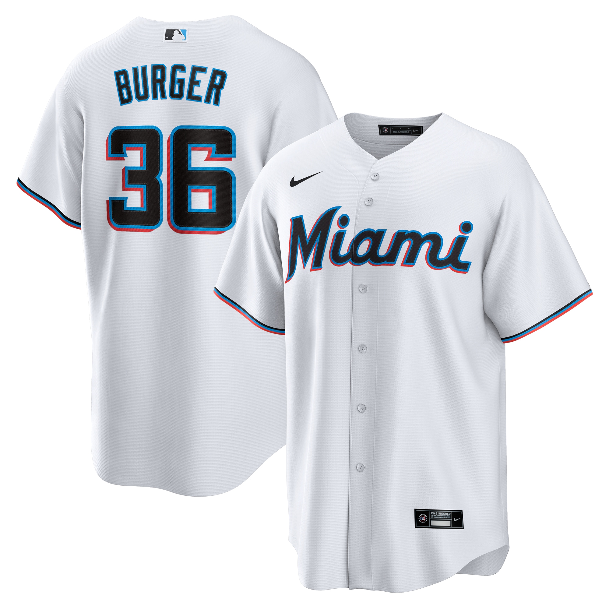 Men's Miami Marlins Jake Burger White Home Team Jersey 