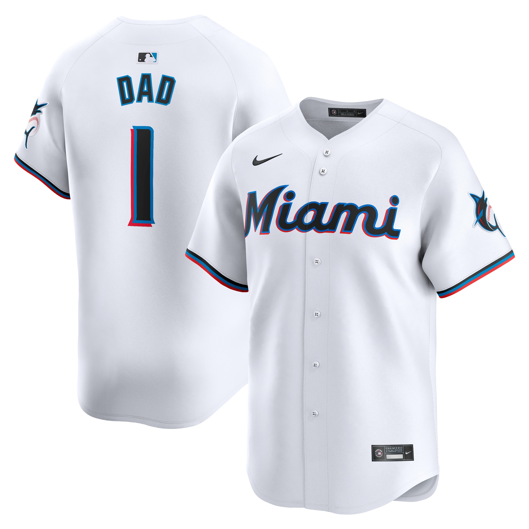 Men's Miami Marlins White #1 Dad Home Limited Jersey 