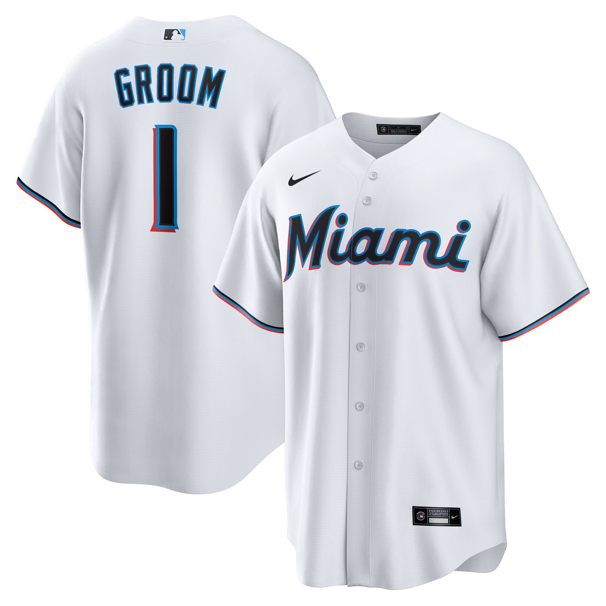 Men's Miami Marlins White #1 Groom Home Jersey 