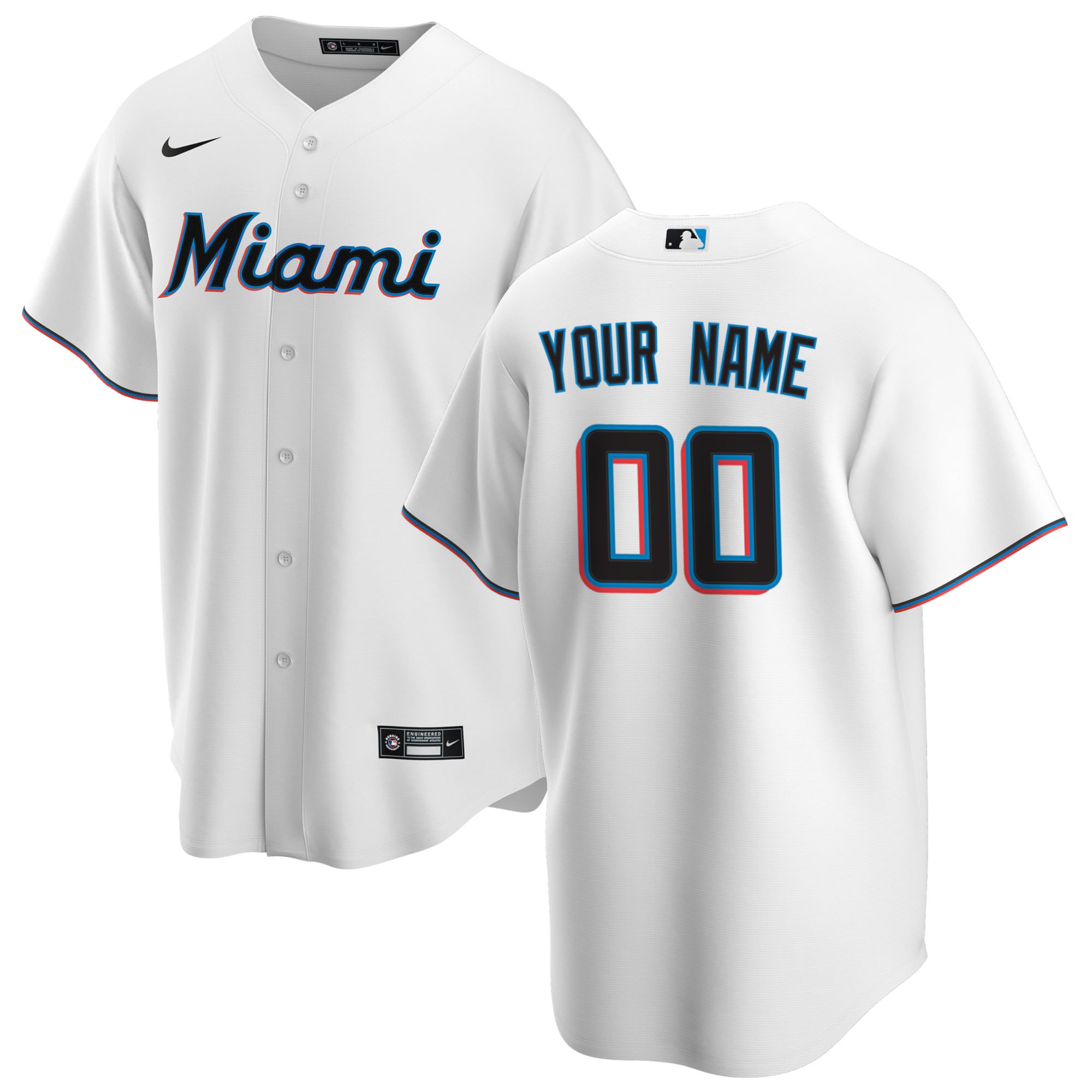 Men's Miami Marlins White Home Custom Jersey 