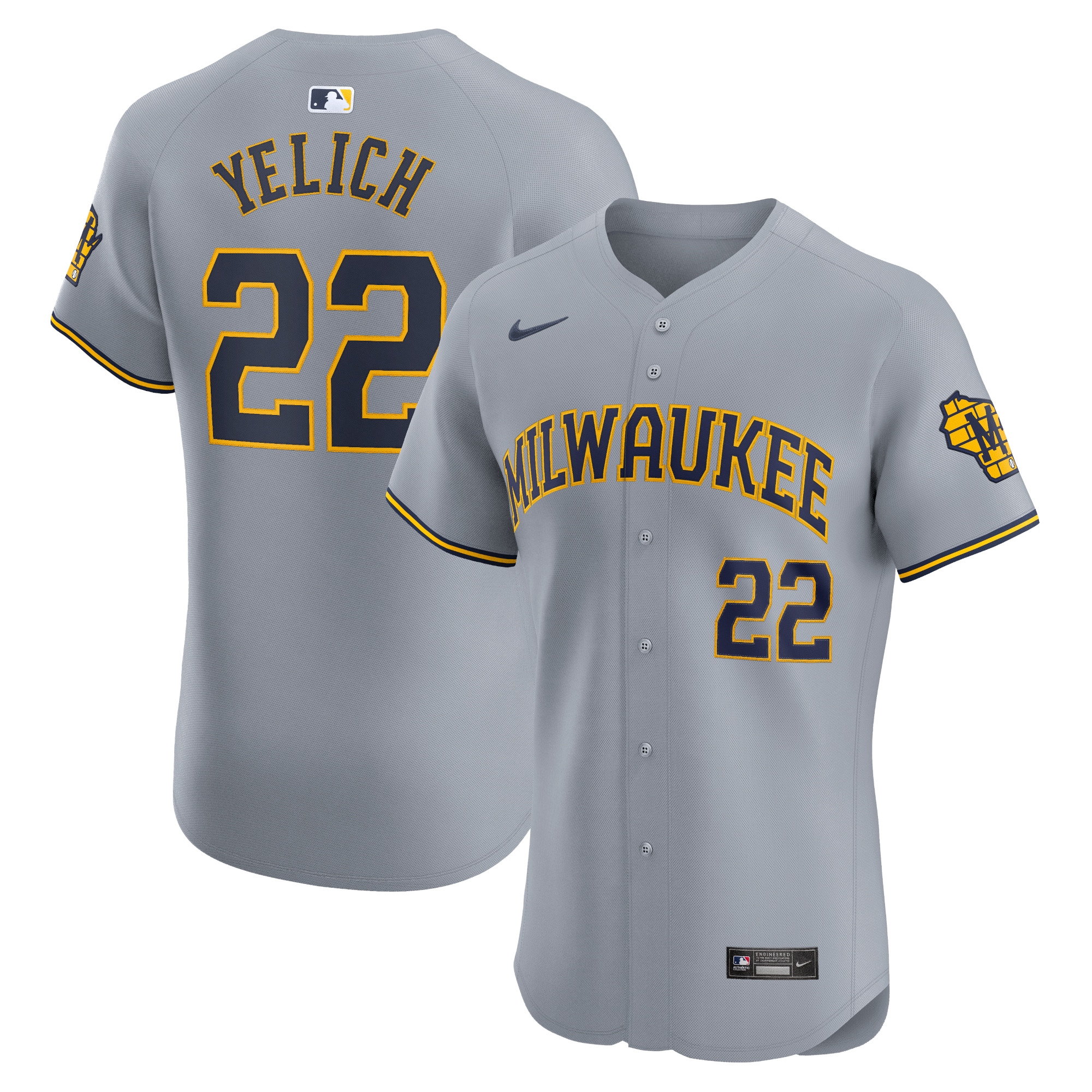 Men's Milwaukee Brewers Christian Yelich Gray Road Elite Player Jersey 