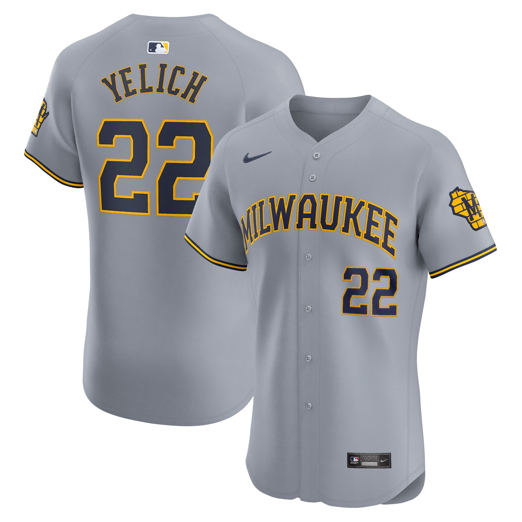 Men's Milwaukee Brewers Christian Yelich Gray Road Elite Player Jersey 