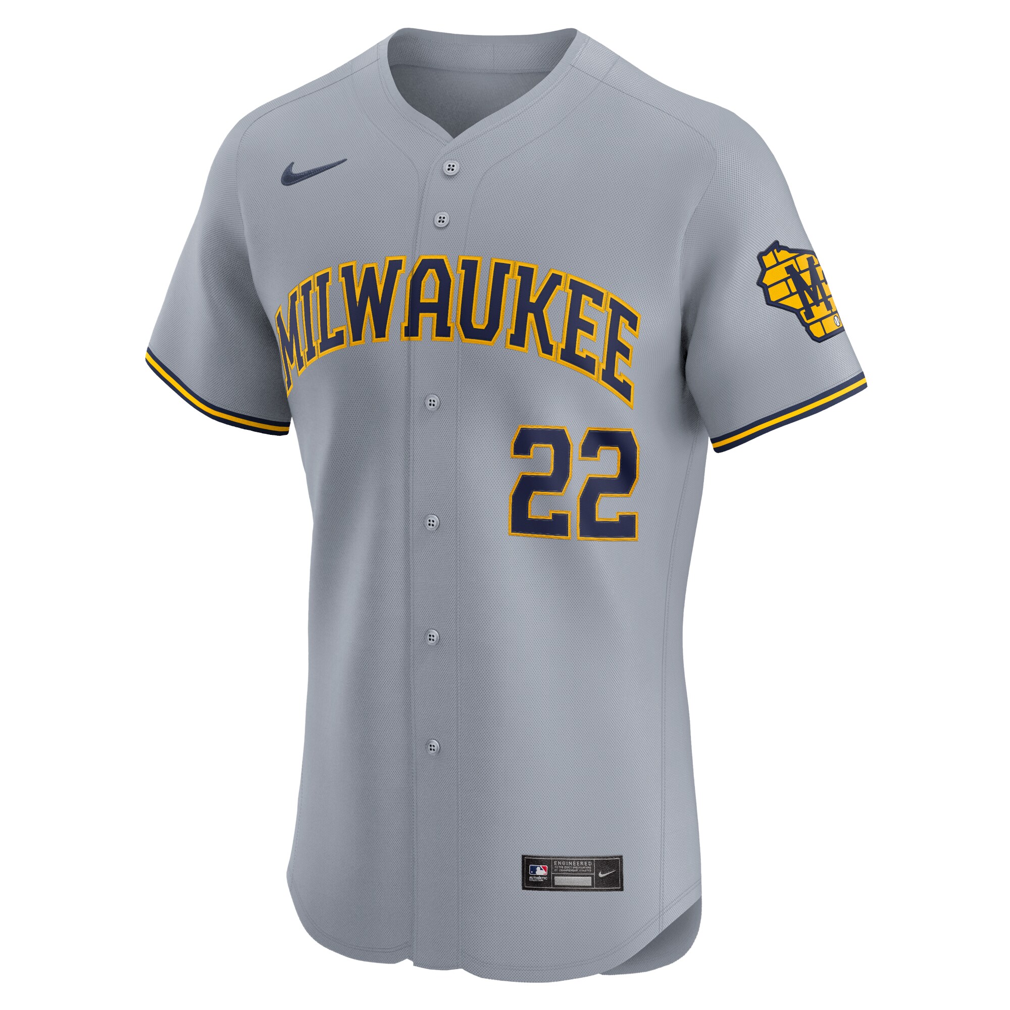 Alternative view of Men's Milwaukee Brewers Christian Yelich Gray Road Elite Player Jersey 