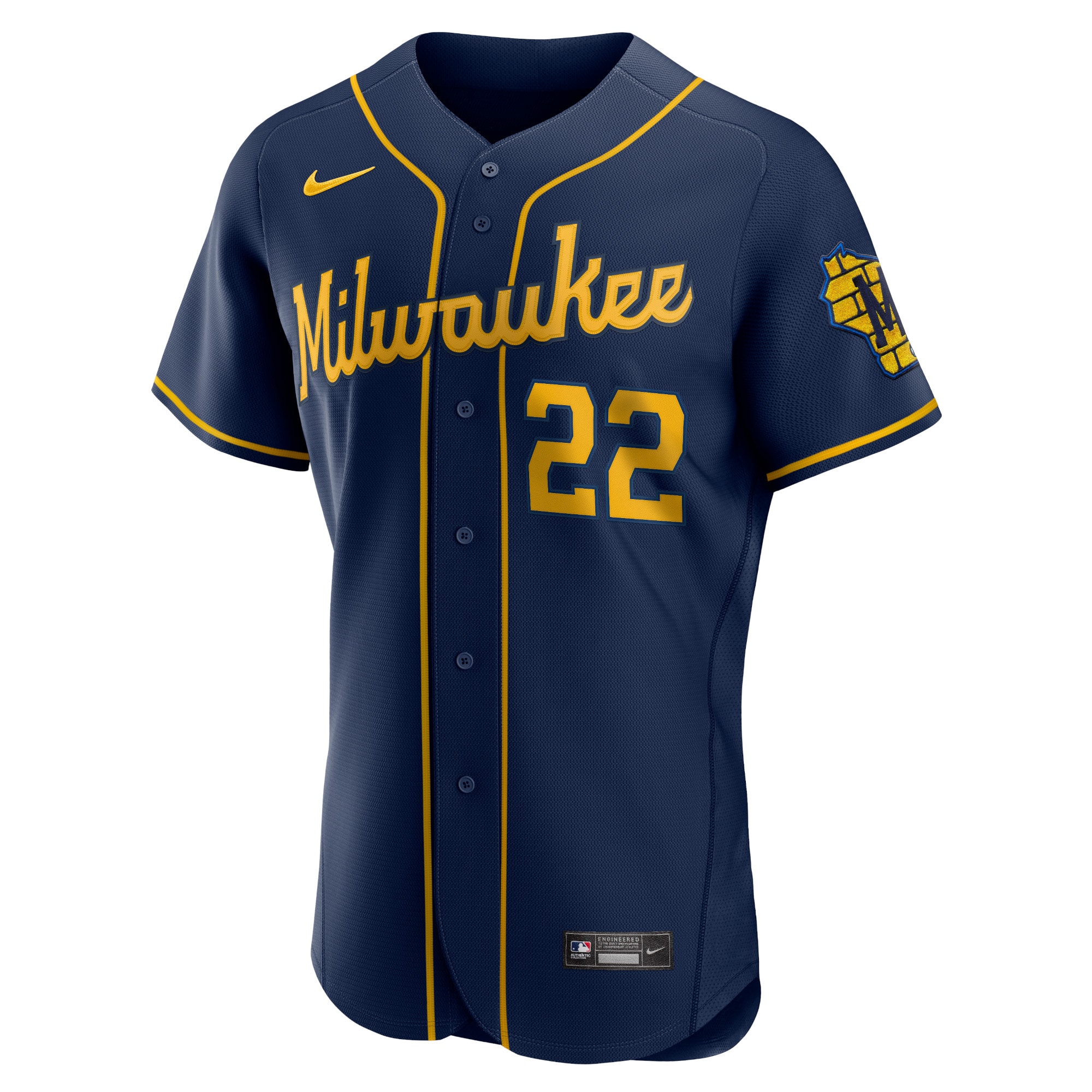 Alternative view of Men's Milwaukee Brewers Christian Yelich Navy 50th Season Alternate Player Jersey 