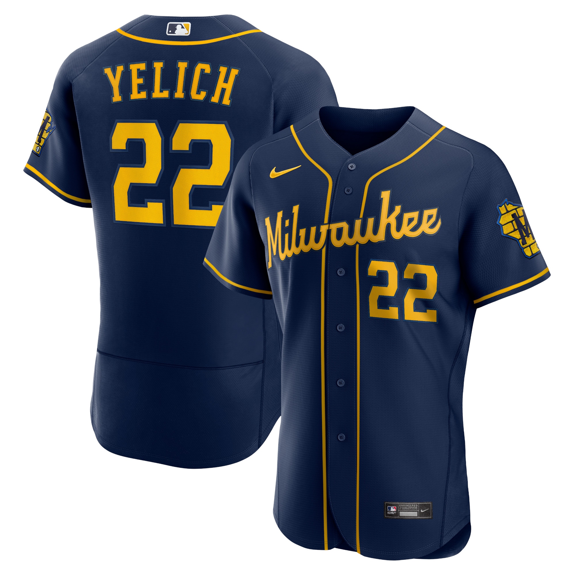 Men's Milwaukee Brewers Christian Yelich Navy 50th Season Alternate Player Jersey 