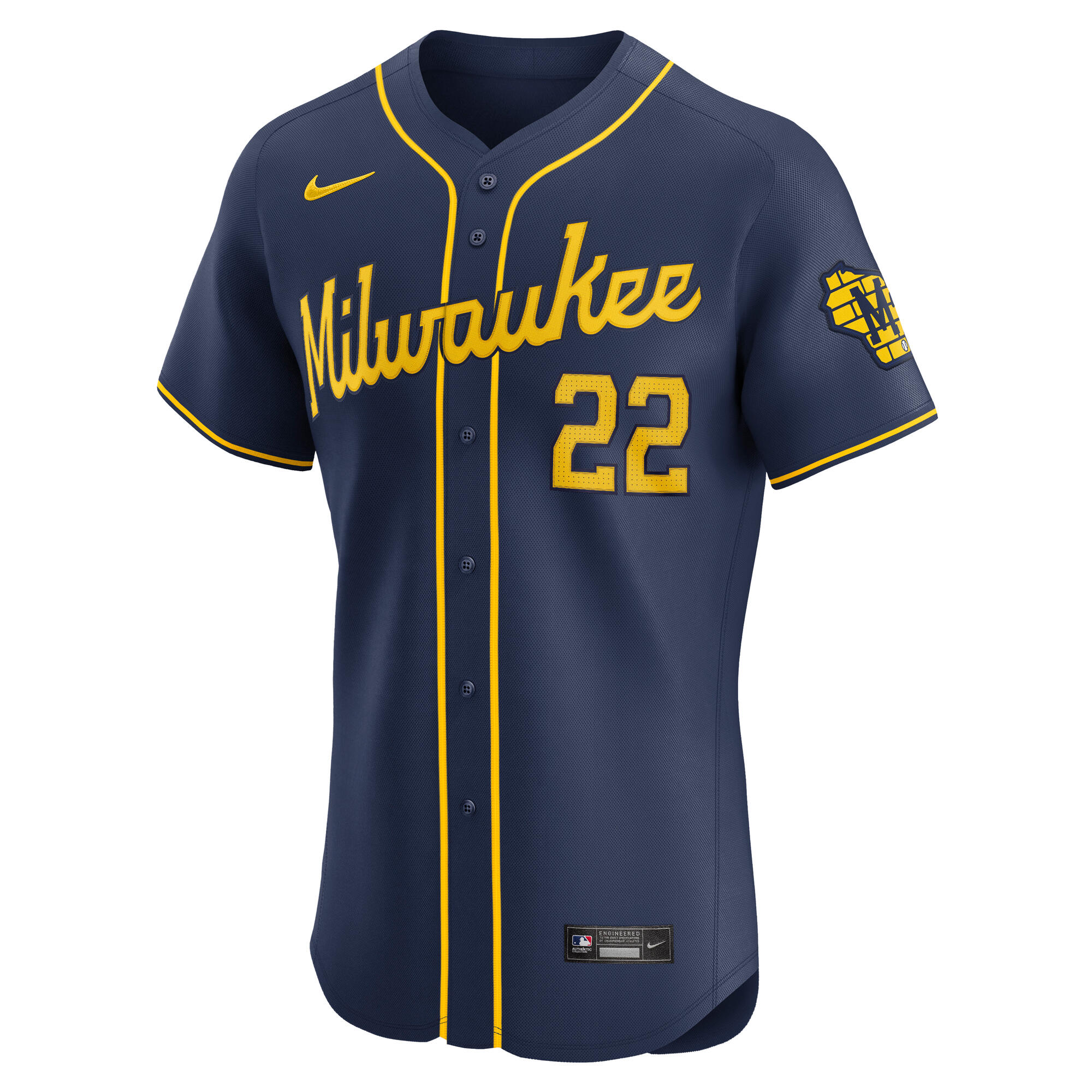 Alternative view of Men's Milwaukee Brewers Christian Yelich Navy Alternate Home Elite Player Jersey 