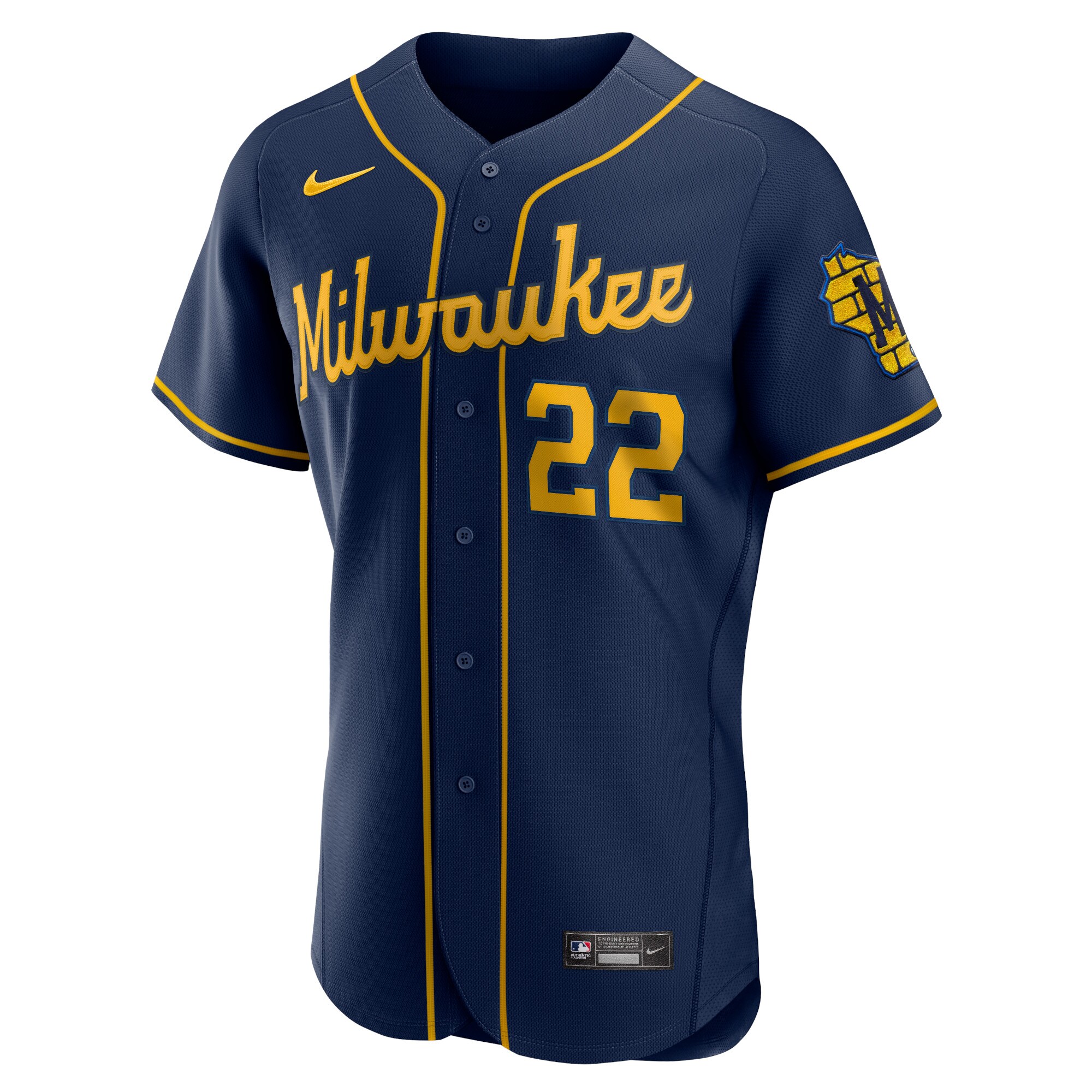 Alternative view of Men's Milwaukee Brewers Christian Yelich Navy Alternate Player Jersey 