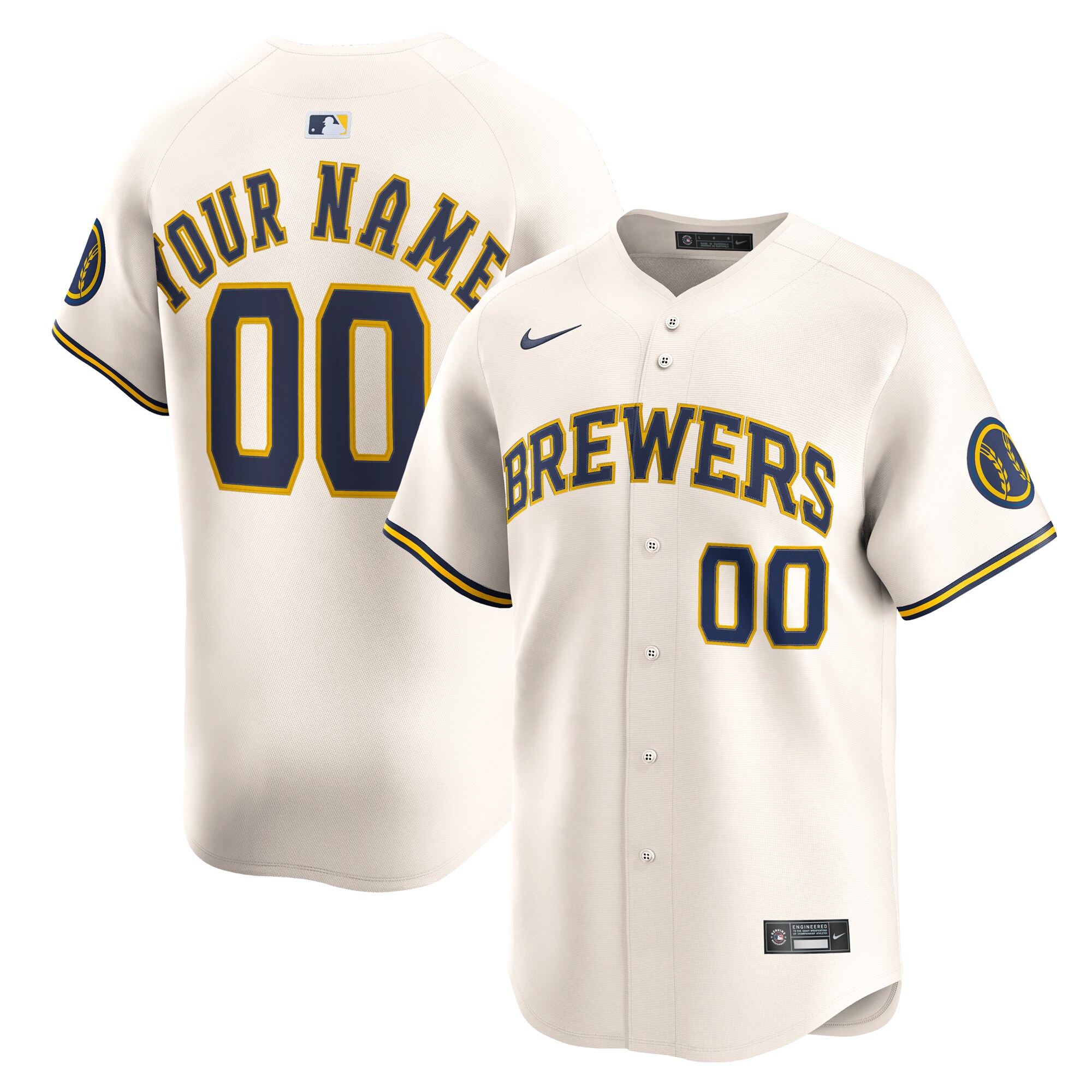 Men's Milwaukee Brewers Cream Home Limited Custom Jersey 