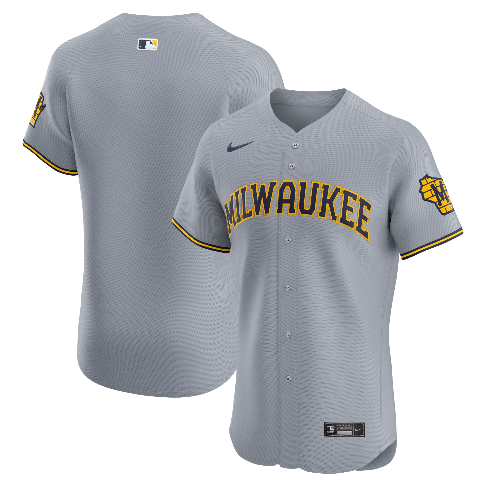 Men's Milwaukee Brewers Gray Road Vapor Premier Elite Patch Jersey 
