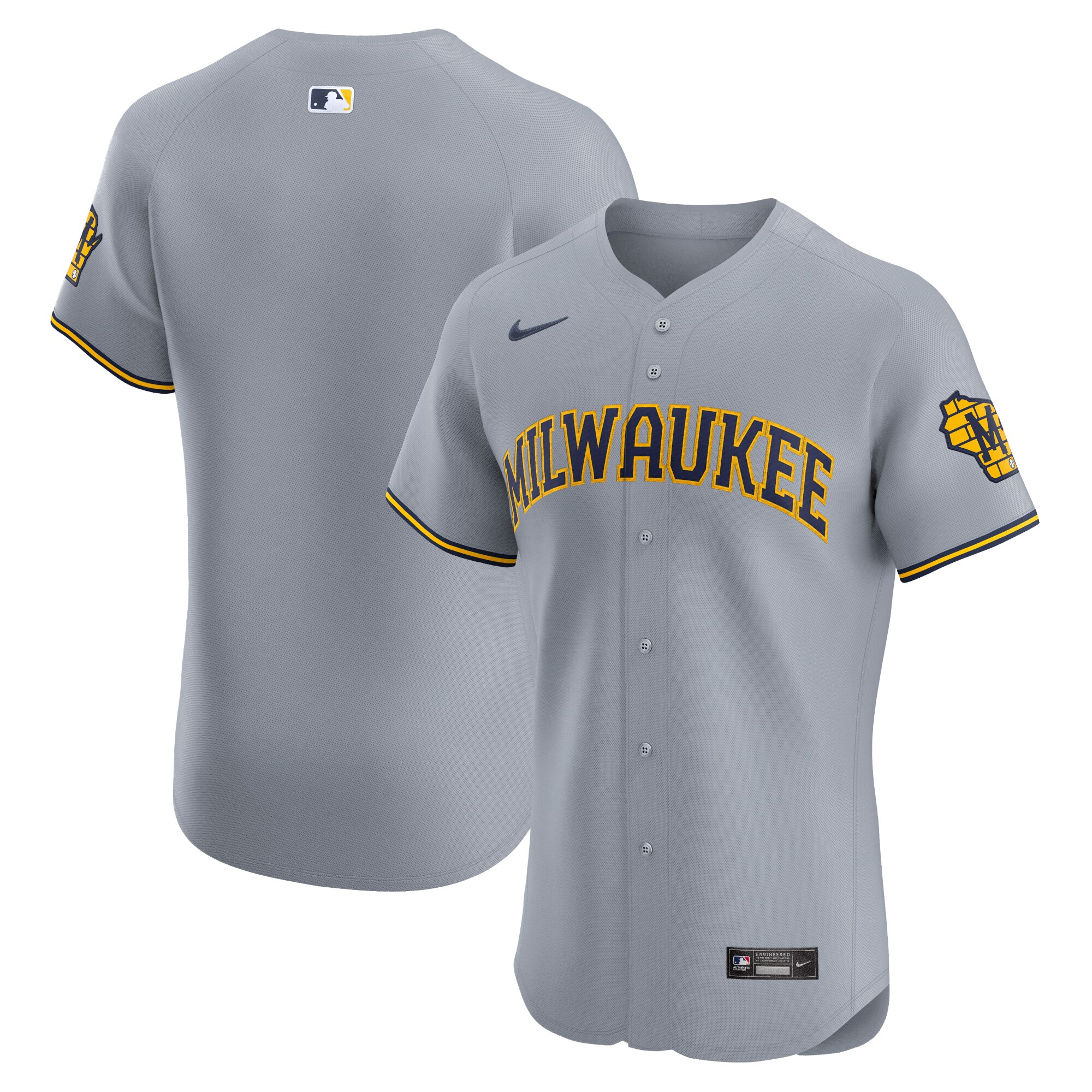 Men's Milwaukee Brewers Gray Road Vapor Premier Elite Patch Jersey 