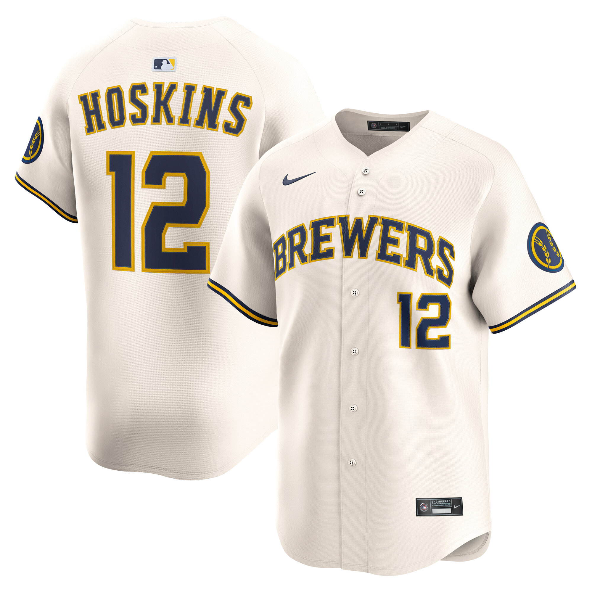 Men's Milwaukee Brewers Rhys Hoskins Cream Alternate Limited Player Jersey 
