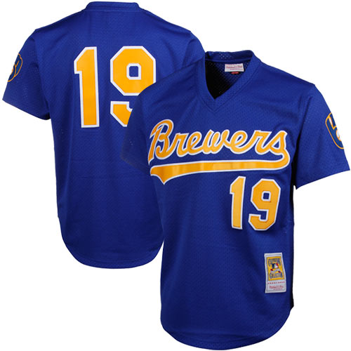 Men's Milwaukee Brewers Robin Yount Mitchell & Ness Royal Cooperstown Mesh Batting Practice Jersey 