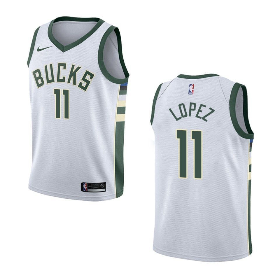 Men's Milwaukee Bucks 11 Brook Lopez Association Swingman Jersey - White - JS668 