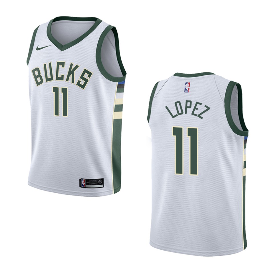 Men's Milwaukee Bucks #11 Brook Lopez Association Swingman Jersey - White