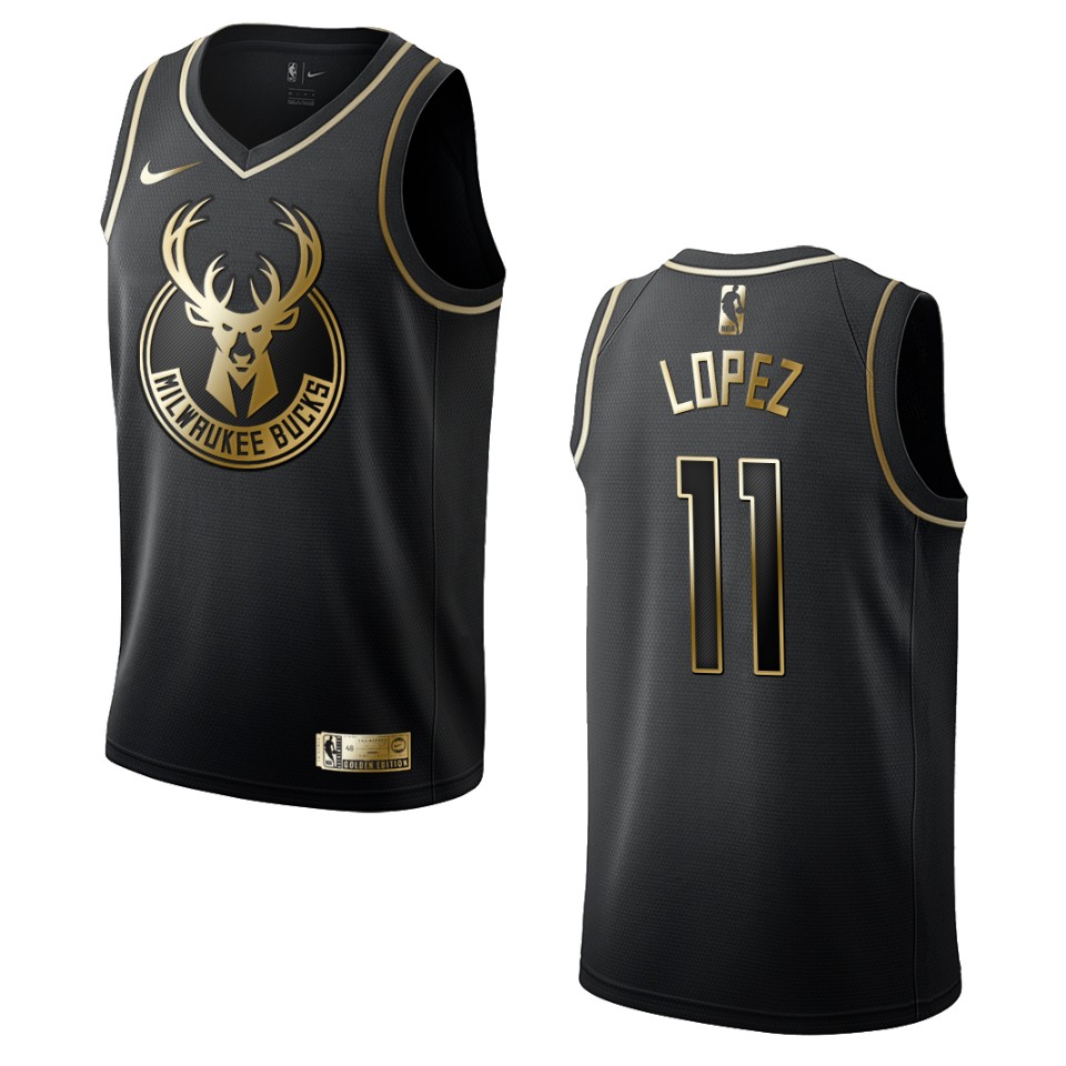 Men’s Milwaukee Bucks #11 Brook Lopez Golden Edition Jersey – Black