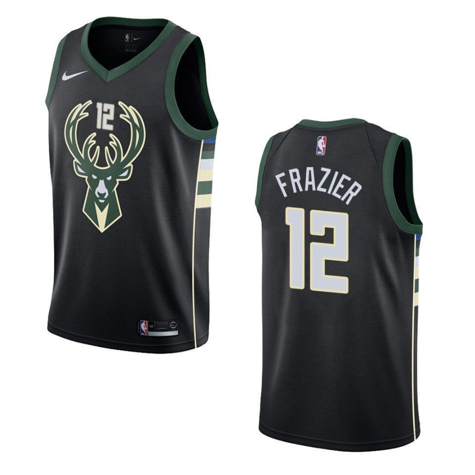 Men's Milwaukee Bucks 12 Tim Frazier Statement Swingman Jersey - Black - JS992 
