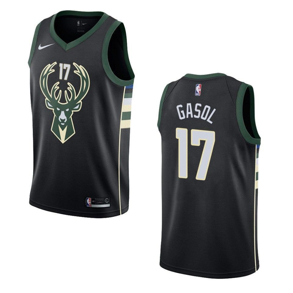 Men's Milwaukee Bucks 17 Pau Gasol Statement Swingman Jersey - Black - JS953 